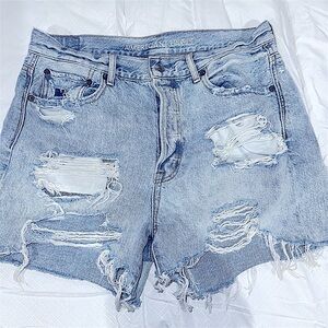 American Eagle Outfitters Women's Ripped Jean Shorts - Blue SIZE 10